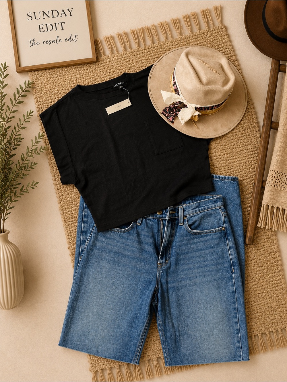 J. Crew Black Short-Sleeve Cropped Pocket Tee
